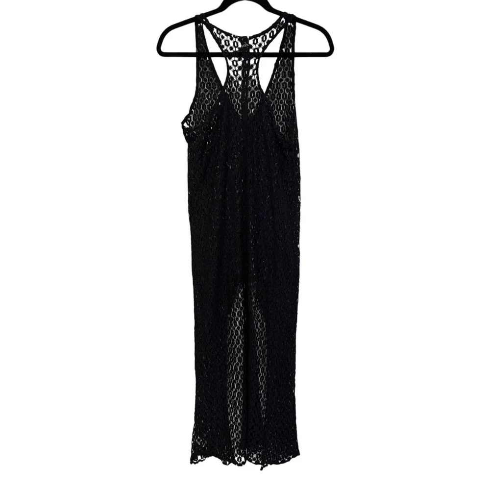 Roxy Black Crochet Knit Maxi Dress Cover Up Sheer Beach Vacation‎ Y2K Whimsygoth